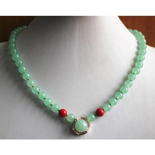 Wholesale factory price simple style design 8mm green and red Jade necklace 14 mm pendant fashion jewelry