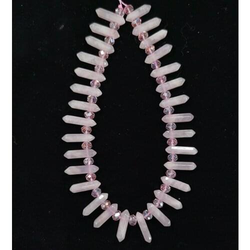 6 x 30mm High Quality Natural Rose Quartz Stone Beads Healing Crystal Double Point GEM PENDANT For Jewelry DIY Bracelet Necklace