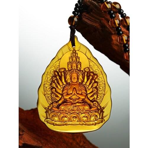 2021 Geomantic omen master efficacious bless safety health luck Buddhist Amulet Thousands Hands Guanyin Buddha Crystal Pendant