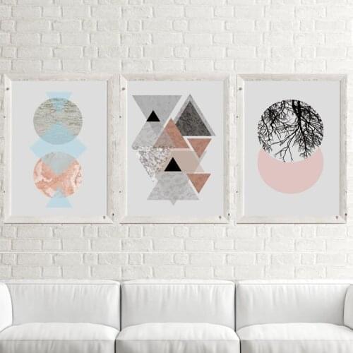 Nordic Style Marble Pattern Poster Geometric Triangle Round Home Decoration Frameless Printing Living Room Bedroom Painting