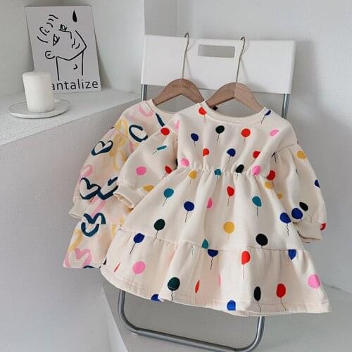 Girls Casual Dresses 2021 New Fashion Cartoon Print Dress Kids Baby Lovely Korean Style Costumes Childrens Autumn Cute Clothes