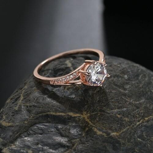 Rose Gold Color Crystal Round Stone Wedding Rings for Women Luxury Elegant Alloy Zircon Engagement Rings Jewelry Party Gifts