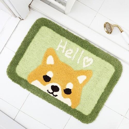 Cute Bear Shiba Inu Dog Cat Carpet Flocking Bath Mat Home Decoration Non-slip Absorbent Bathroom Doormat Cartoon Soft Floor Rug