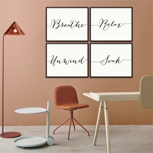 Nordic Style Quotes Soak Relaxation Breath Canvas Painting Wall Art Poster and Prints Mural Decoration for Bathroom
