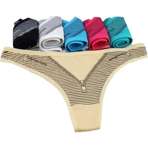 Women Cotton Sexy G String Fashion Striped Panties Womens Thongs Briefs Low Waist Underwear Lingerie