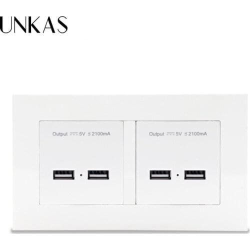 UNKAS LED Indicator White PC Panel Wall Socket 4 USB Smart Induction Charge Port For Mobile 5V 4.2A Output