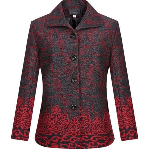 2019 Spring Autumn Hot Middle-aged Womens Woolen Jacket Single-breasted Mother Print Slim Coat Casual Female Plus size Jackets