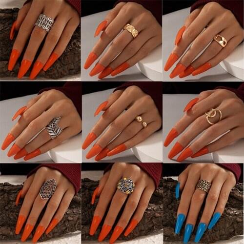 HuaTang Vintage Minimalist Leave Joint Finger Rings for Women Creative Hollow Metal Irregular Geometric Knuckle Rings Jewelry