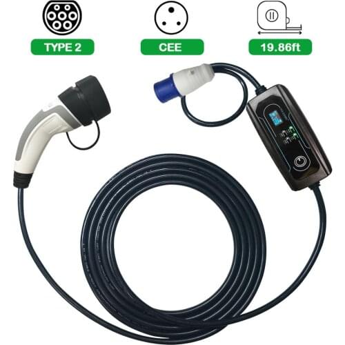 Type 2 EV Charger Level 2 16 Amp Portable Electric Vehicle Charger, CEE Plug 220V-240V Car Charging Cable, IEC 62196-2