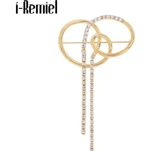 Vintage Hollow Crystal Chain Brooches Women Tassel Korean Simple Double Round Pin Jewelry Scarf Buckle Dinner Party Accessories