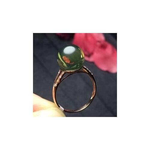 Fine Jewelry Real 18K Rose Gold 100% Natural Blue Amber Gemstones Anillos Diamonds Rings for Women Fine Ring