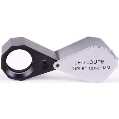 1PC Precision Foldable 10x/20x/30x Magnification Triplet Optic Lens Jeweler Loupe Magnifier LED Light 21mm Lens