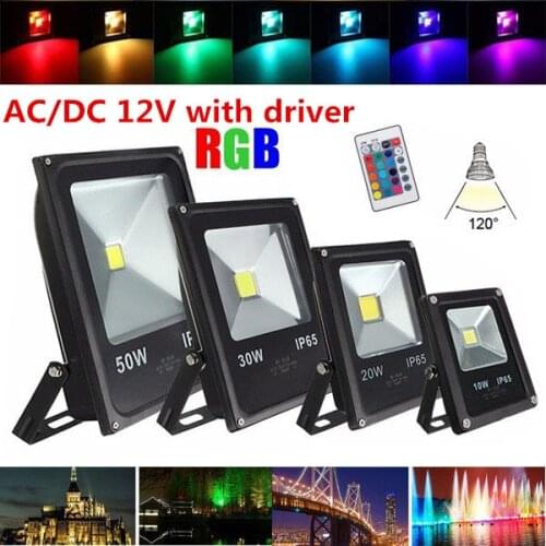 10pcs/lot DC12V DHL FEDEX RGB led flood light 10W 20W 30W 50W Waterproof Floodlights reflector outdoor lamp led bulbs