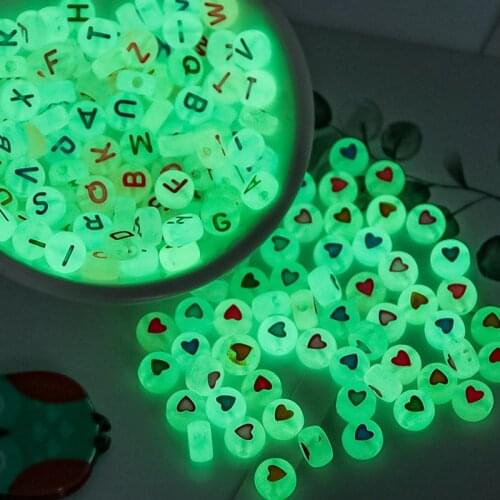 100pcs DIY Beaded Material Early Education Acrylic Stars Peach Heart Letters Luminous Flat Beads Square Beads Round Loose Beads