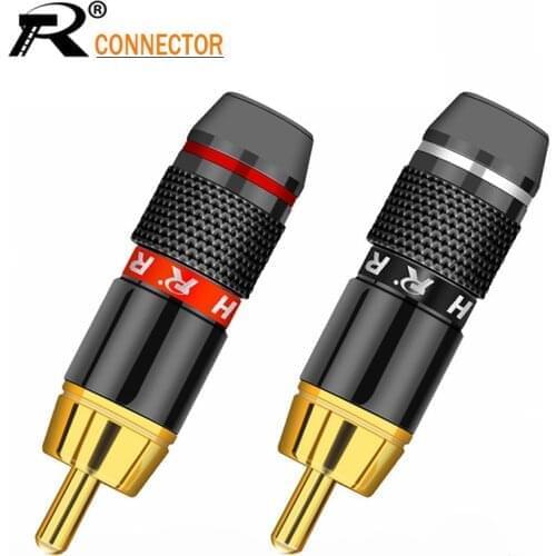 12pcs/lot RCA Plug Male Connector High Quality Gold Plated Soldering Plug Speaker Cable Wire Connector 6 Pairs Red+Black