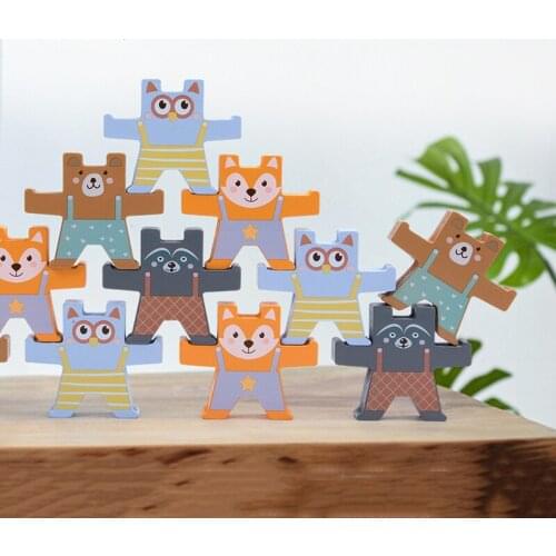 12Pcs cartoon balance bear blocks Montessori education wooden early learning exercise gift children toys kids Stacked games toy