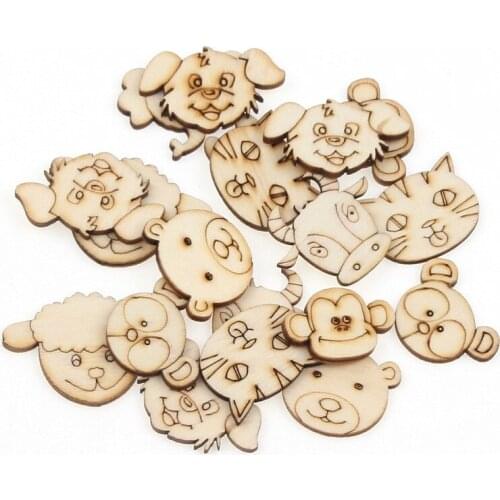 30pcs Mixed Animal Pattern Natual Wooden DIY Crafts for Handmade Scrapbooking Ornament Accessory Home Decoration 25mm