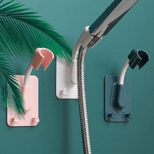 360 Degree Flexible Adjustable Shower Head Holder Bracket Universal Punch-Free Wall Mounted Adhesive Rack with 2 Hooks