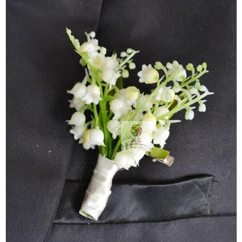 5Pcs/Lot Handmade Groom Boutonniere Artificial Lily Flower Wedding Best Man Corsage Party Prom Suit Brooch Flowers Accessories