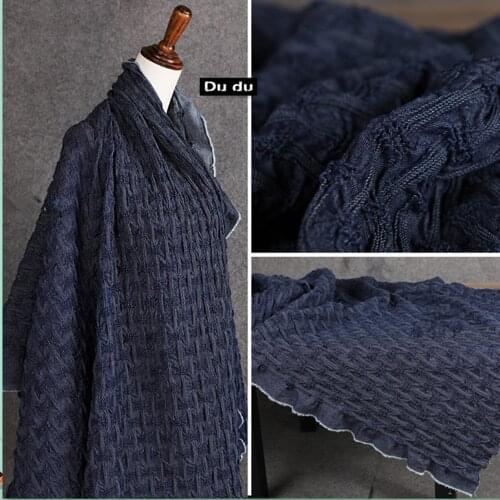 50*145cm Fold Texture Clothing Fabric Stretch denim Deep blue Wear resistant texture Embroidery Fabric DIY