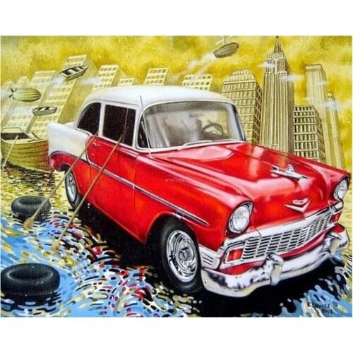 5D DIY Diamond Painting red car Cross Crystal Full Square/round Diamond Urban landscape Set Decorative Diamond Embroidery