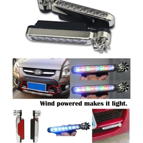 Wind Powered 8 LED car DRL Daytime Running Light Fog Head Lamp Bulbs Headlight Lamp