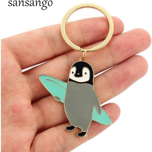 New Enamel Cute Cartoon Keychain Animal Penguin Key Ring Keychain Gold Color For Girls Boys Kids Jewelry Accessories