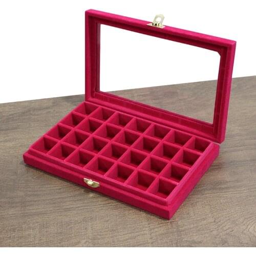 28 Grid Flannel Nail Jewelry Storage Box Diamond Storage Case Empty Box Ring Standing Showing Holder Home Jewellery Organizer