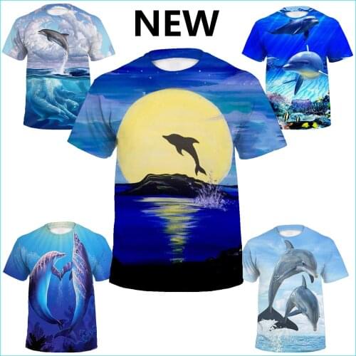 Fashion 3D Printed Sea Cartoon Dolphin T-shirt for Men/Women Animal Short Sleeve Hip Hop Top Plus Size Eighteen Styles