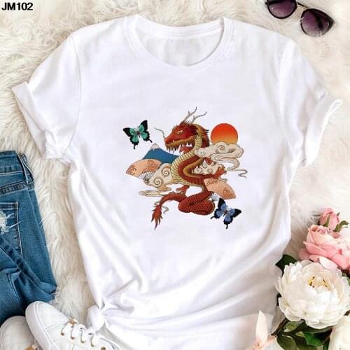 T Shirt Women Harajuku Dragon Wing Printed Short-sleeved T-shirt Summer Fashion Streetwear White Top Tees Female Clothing Tshirt