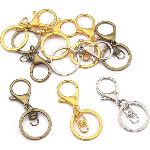 Hot Sale 5pcs/bag Lobster Clasp Key Ring 30mm Bronze Rhodium Gold Long Split Keyrings Keychain DIY Jewelry Making 21x33MM