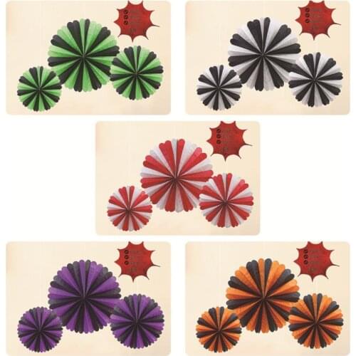 New Halloween paper pull flower Halloween ghost decoration pull flag Atmosphere layout Middle Large 3-Piece Floral Decoration