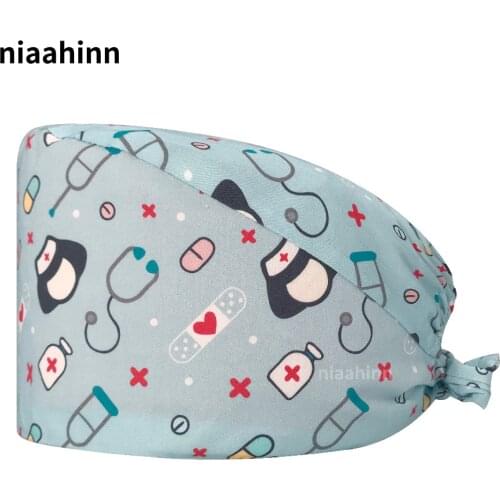 Cotton Adjustable Scrub Doctor Nurse Medical Surgical Caps Turban Tie Anesthesia Dental Work Hat Multipurpose Lab Hat Beauty Cap
