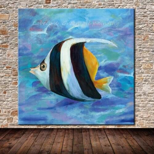 Mintura Handpainted Modern Decorative Art Picture Hand Made Abstract Animal Fish Oil Painting On Canvas For Wall Decor No Framed