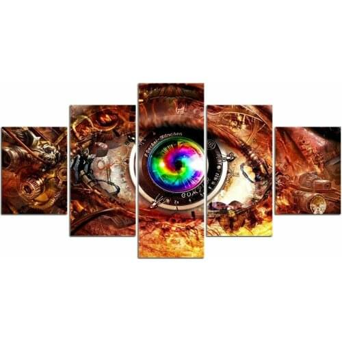 5 Pcs Canvas Pictures Print Wall Art Canvas Paintings Wall Decorations Colorful Eye Steampunk Posters for Living Room Unframe