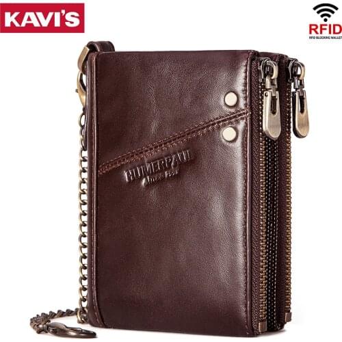 KAVIS Quality Genuine Leather Men Wallet Coin Purse Small Mini Card Holder Vintage PORTFOLIO Portomonee Hasp Male Pocket