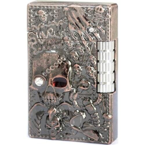Classical Diamond Decoration Skull Ghost Refillable Butane Gas Cigarette Lighter Side Slip Grinding Wheel Open Flame Lighter