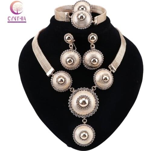 CYNTHIA Classic Wedding Women Jewelry Sets Gold Color Necklace Earrings Bracelet Ring Pendant For Party Costume Accessories