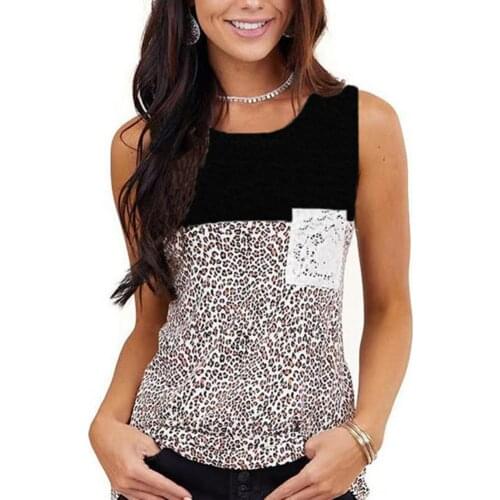 Women Tanks 2021 Summer Summer Women Vest O Neck Leopard Patchwork Sleeveless Blouse T-shirt Streetwear for Office