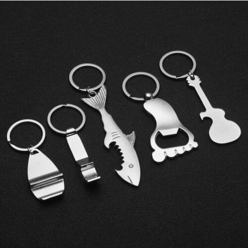 Metal Beer Keychain Bottle Opener Shark/Guitar Style Kitchen Accessories Wedding Party Favor Gifts for Guests Car Bag Ornament