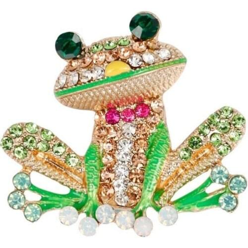 Cute Energtic Light Green Enamel Crystal ribbon bow Frog animal Brooches Pin for women accessories