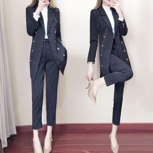 Fashion suit suit female spring / autumn New high quality long section suit female casual professional wear suit Two Set
