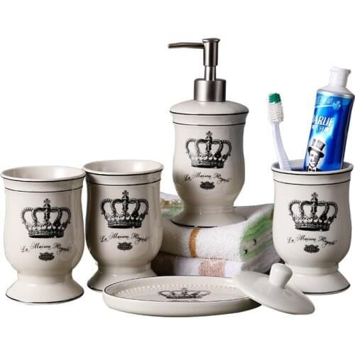Bathroom Accessories Set Ceramic Soap Dispenser Toothbrush Holder Gargle Cup Soap Dish 5 Pieces Set Wedding Gifts Free Shipping