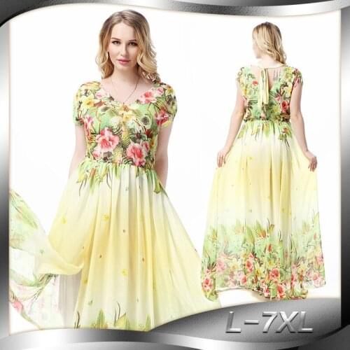 New summer womens dresses v-neck print dresses european full dress plus size L-7xl size 5217