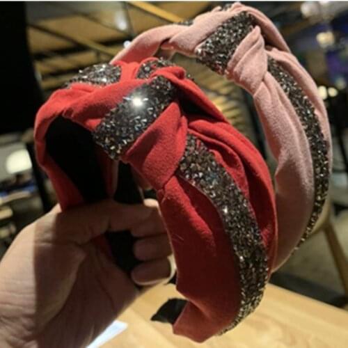 Shiny Crystals Hairband Knot Women Hair Accessories Solid Hair Headband Wide Head Band Adults Headwear Velvet Hair Hoop