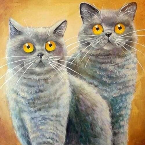 Full Diamond Painting Cross Stitch Round Diamond Mosaic Craft Diamond Embroidery 5D Diy Needlework Two Cats Home Paintings