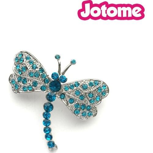 Aqua Blue Dragonfly Crystal Silver Animal Insect Brooch Wedding Accessories Bridal Brooch Bouquet Hair Comb DIY Crafts