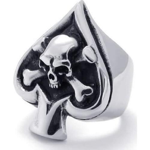 Vintage Gothic Skull Biker Tribe Ace of Spades Stainless Steel Mens Ring