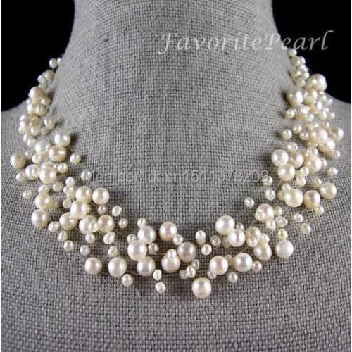 Pearl Necklace Bridesmaid Wedding Jewelry Multistrand Necklace Floating Illusion Genuine Pearl Jewelry - Free Shipping