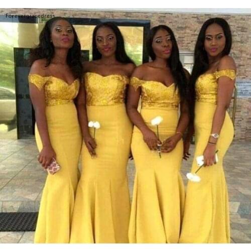 2019 Summer Spring Bridesmaid Dress Yellow Mermaid Long Country Garden Formal Wedding Party Guest Maid of Honor Gown Plus Size